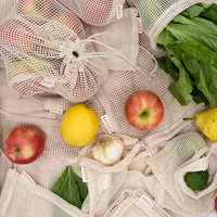 Sac de rangement en filet écologique beige naturel pour le linge et l'emballage de fruits, avec cordon de serrage, vente en gros