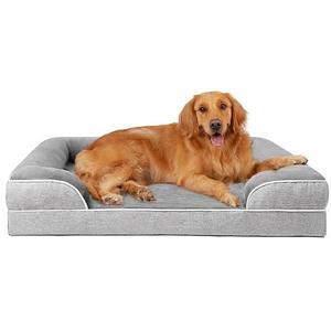 Прочная ортопедическая лежанка для собак из пены с защитой от жевания, серая, с плюшем, с подушками по 4 сторонам, от собственного производителя, на заказ - Product Image 1