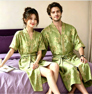 Peignoir Kimono Floral 100% Coton de Haute Qualité, Respirant et Absorbant, pour Couples, Idéal pour la Maison et le <span class=keywords><strong>Spa</strong></span> - Product Image 2