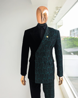 Costume de bal et de mariage pour homme, coupe ajustée, jacquard floral, brocart, bleu foncé, 3 pièces, blazer et smoking, design de luxe personnalisé, taille S