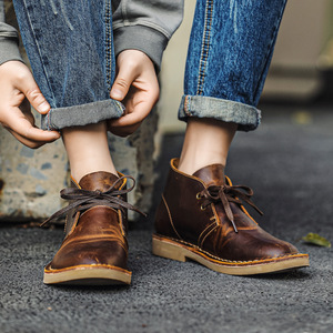 Botas de Media Caña para Hombre, de Cuero Genuino, Punta Redonda, con Cordones, Suela de Goma, para Todas las Temporadas, Zapatos Casuales para Caminar - Product Image 5