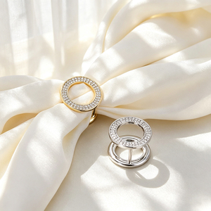 Fashion Circular Rhinestone Metal Buckle <b>Scarf</b> Rings Gold and <b>Silver</b> Plated Luxury Pin On Badges for Women - Product Image 1
