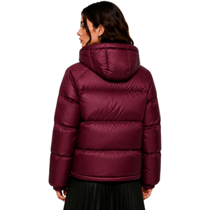 Chaqueta Acolchada con Capucha para <span class=keywords><strong>Mujer</strong></span>, Color Vino Tinto Borgoña, Abrigo de Invierno Aislado, Chaqueta Bomber Acolchada, <span class=keywords><strong>Anorak</strong></span> de Satén Mate, Ropa de Abrigo Cálida - Product Image 3