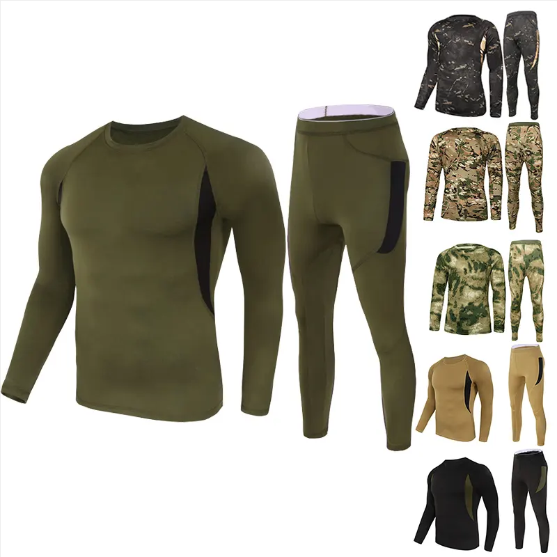 Custom Winter Polyester Fleece Lined 4 Way Stretch Tactical Thermal Underwear Long Johns For Men