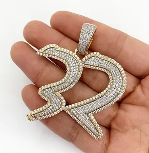 Bling Bling Micro Pave Cubic Zirconia 18K Gold Color Plating Lab Diamond Hip Hop Iced Out Number Pendant