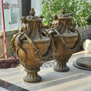 Grands pots de fleurs en bronze ronds en métal pour l'extérieur, jardinières avec support - Product Image 4