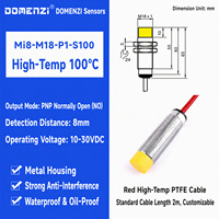 Capteur de proximité inductif Domenzi M18 résistant à la chaleur, haute température, 8 mm, NPN NC, IP67, 100°C, pour armoires d'environnement extérieur