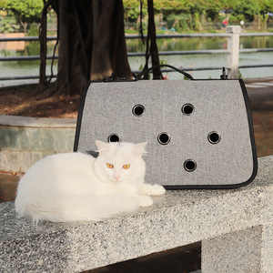 Soft-Sided Pet Carrier Gray Oxford Fabric Foldable <b>Cat</b> Dog Transport Bag <b>Backpack</b> Crossbody Design - Product Image 2