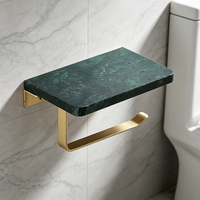 Support mural pour papier toilette HONGDEC en or brossé, avec accessoires assortis en marbre vert foncé pour salle de bain
