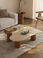 Ensemble de table basse en pierre naturelle de style Wabi-sabi avec tables d'appoint de forme unique, table basse de salon adaptée à un usage domestique