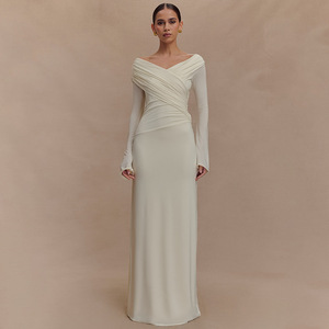 Elegante Vestido Largo para Mujer, Cuello en V, Asimétrico, Ajustado, Vestido de Noche, Cintura Natural, Cómodo, Moderno, Ropa Casual - Product Image 1