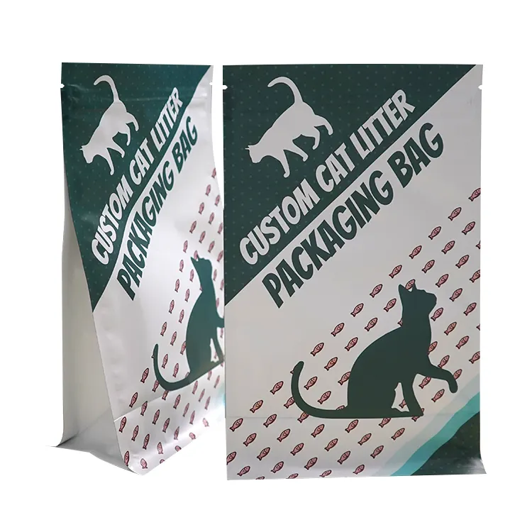 Moisture-proof Zipper Lock Aluminum Heat Sealed Resealable Flat Bottom Packaging Bag For Cat Pet Food Treat