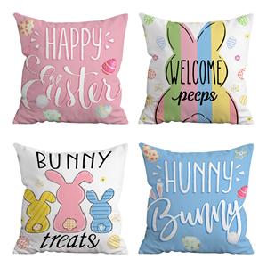 Housses de coussin carrées roses de Pâques, 4 pièces, imprimé floral de lapin, 100% polyester, fermeture éclair en velours, 45x45cm, pour canapé - Product Image 1
