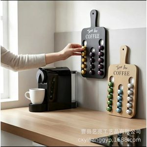 Estante de almacenamiento de cápsulas de café de madera para montar en la pared, de madera maciza, de 5 niveles, tipo gancho, organizador de cocina para cápsulas de café - Product Image 1
