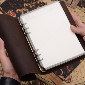 A5 Kích thước lá lỏng lẻo Crazy Horse chính hãng da thật Bìa Tạp Chí 6 vòng chất kết dính Lưu ý cuốn sách padfolio danh mục đầu tư máy tính xách tay cho món quà - Product Image 3