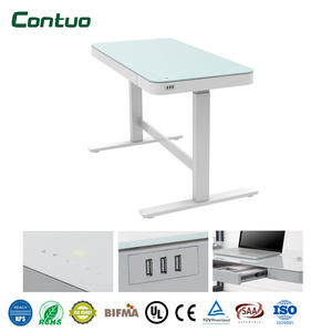 Escritorio de Pie con Pantalla Táctil, Vidrio Blanco, Moderno, Ergonómico, Mesa de Vidrio para Oficina, Altura Ajustable - Product Image 1