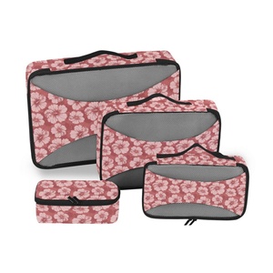 Ensemble de 4 organisateurs de bagages de voyage imperméables personnalisables avec motif de fleurs d'hibiscus hawaïennes, cubes de compression pour valises - Product Image 1