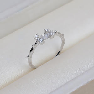 Bague ouverte en argent S925, simple et tendance, pour femme, avec incrustation de diamant taillé, 4-5 accessoires DIY, support vide pour perle 141 - Product Image 3