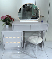 Set Meja Rias Putih Mewah Modern 3 Laci Panel Dapat Dilepas Cermin Berlampu Untuk Kamar Tidur Hotel Perabot Penyimpanan Makeup