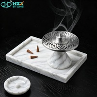 Brûleur d'encens en travertin de luxe HZX, encensoir en pierre sculpté à la main pour les cérémonies religieuses à domicile et la décoration d'automne