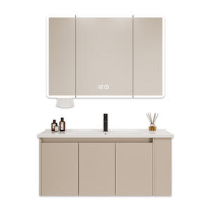 Contemporary Cream Bathroom Vanity Set Smart Mirror Cabinet <b>Side</b> Cabinet Ceramic Sink Combo - Product Image 6