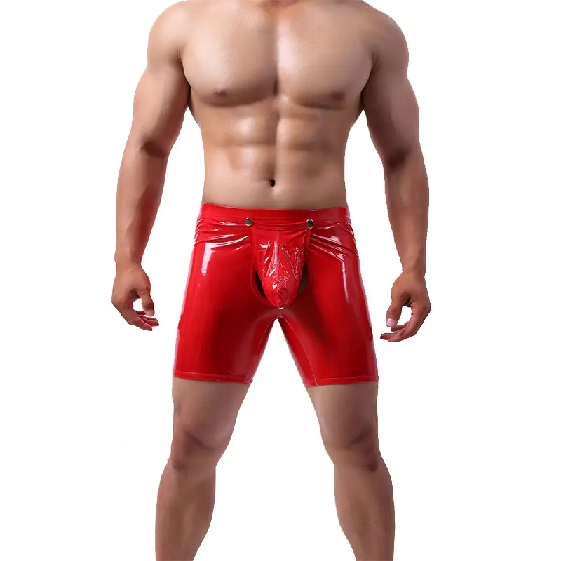 Culotte en cuir artificiel verni de couleur vive pour hommes, sous-vêtements sexy, boxer