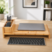 Support d'écran en bambou fait main, écologique, pour ordinateur, organisateur de bureau, support de rangement pour accessoires de bureau - Vente en gros