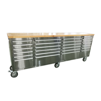 Chariot à outils professionnel pour mécanicien, grand modèle de 96 pouces, armoire à outils à roulettes en acier inoxydable, 6 roues industrielles, dessus en bois massif