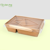 SenAng05 Nouveauté Contenant à emporter en papier kraft 1000ml avec couvercle transparent pour restaurant, boîte à emporter, sushi, laminage mat