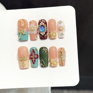 热销定制压贴式指甲贴 品牌自有长款棺形3D艺术美甲 适合舞会奢华假指甲 高品质带果冻胶 - Product Image 5