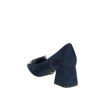 Escarpins pour femmes en daim bleu à bout carré et talon bloc, chaussures habillées - Product Image 2