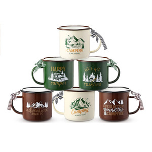 Mercado DE LA UE de EE. UU. Grueso 250ml 350ml 500ml A granel Campamento al aire libre <span class=keywords><strong>Verde</strong></span> Marrón Blanco Logotipo personalizado Esmalte Lata Café Té <span class=keywords><strong>Cerveza</strong></span> Beber Taza - Product Image 1