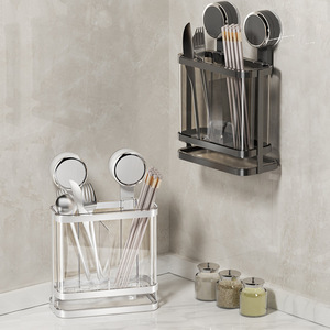 Wall Mounted Suction Cup Chopstick Holder Rectangle Multi Function Kitchen Storage Rack With Drawer For Utensils And Chopsticks - Product Image 1