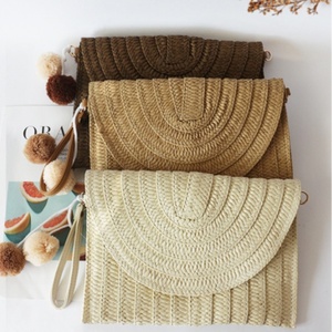 Sac à main d'été bohème personnalisé <span class=keywords><strong>en</strong></span> <span class=keywords><strong>paille</strong></span> tressée, sac de plage de luxe pour femme, <span class=keywords><strong>pochette</strong></span> de soirée, sac bandoulière à pompons - Product Image 2