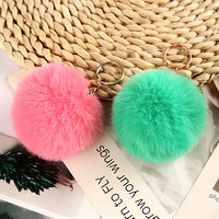 Porte-clés bouffant bleu de 8cm, porte-clés en pompon moelleux avec accessoires, vente en gros