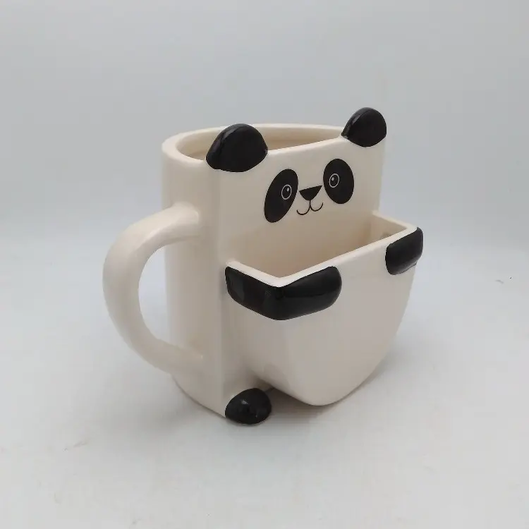 अनुकूलित पदोन्नति उपहार बच्चों के जन्मदिन का तोहफा प्यारा पांडा सिरेमिक बिस्कुट कॉफी कप चीनी मिट्टी के बरतन कार्टून दूध पेय 3d मग