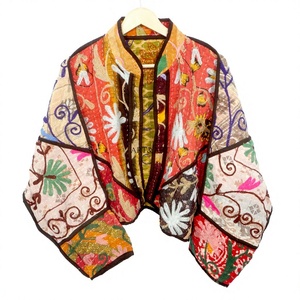 Vintage Quilted Kantha <b>Jackets</b> 100% Cotton Eco-Friendly Reversible Quick Dry <b>Mandarin</b> <b>Collar</b> Customizable Open Closure Detail - Product Image 1