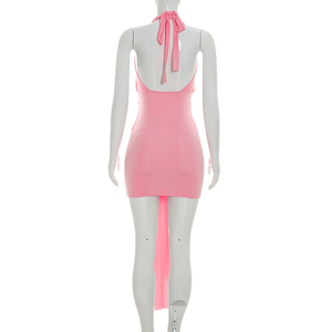 Viviblook C26DS181 Vestidos Casuales de Verano para Mujer, Nuevo Vestido Mini de Fiesta con Tirantes Cruzados en la Espalda, Escote en V Profundo, Color Sólido, Sin Mangas - Product Image 2