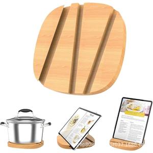 Wooden <b>Tablet</b> Stand Round Natural Wood Color Multifunction Desktop <b>Holder</b> For Phone Dish Cup Living Room Use - Product Image 1