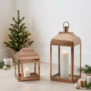 Wholesale Rose <b>Gold</b> Rectangular Shape Metal Candle <b>Lanterns</b> for Christmas Home Decoration - Product Image 1