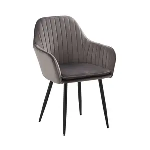 Best Selling Exotic Grey Velvet Dining Chairs With Armrests Metal Legs