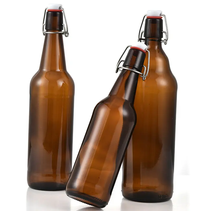 Vodka 500ml có thể tái chế kín hổ phách chai bia thủy tinh Swing Top với kín con dấu cao su nắp lật nút chai