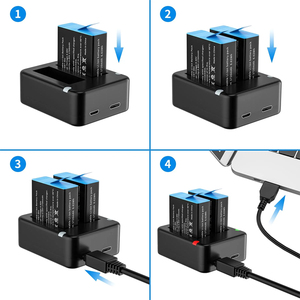 KAMPHO <span class=keywords><strong>Chargeur</strong></span> de batterie <span class=keywords><strong>double</strong></span> port pour <span class=keywords><strong>Gopro</strong></span> Go Pro Hero12 11 10 9 Noir avec câble USB Accessoire de caméra d'action - Product Image 6