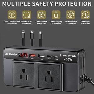Convertisseur d'alimentation pour voiture 200W, DC12V 24V vers AC 110V <span class=keywords><strong>220V</strong></span>, avec double prise AC, <span class=keywords><strong>chargeur</strong></span> rapide USB-C PD pour allume-cigare de voiture - Product Image 6