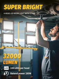 32000 Lumen Aluminum <b>LED</b> Work <b>Light</b> Stand Remote 4-Head 280W Portable Tripod 16.5FT IP65 Waterproof Glass 3000K-6000K Adjustable - Product Image 2