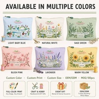 Pochette zippée en toile bleu clair personnalisée OEM avec impression couleur, grande pochette plate pour cosmétiques et maquillage, vente en gros