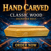 Ataúd de Madera con Grabado de Madonna, Ataúd Funerario Clásico de Madera Natural Tallado a Mano
