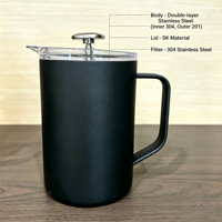 Cafetière à piston en acier inoxydable 304 de qualité alimentaire, durable, à double paroi isolée, vente en gros, logo et couleur personnalisés