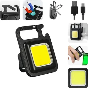 Lampe de travail multifonctionnelle Portable USB COB pour l'extérieur, Mini lampe de poche Led Cob Rechargeable pour Camping, porte-clés
