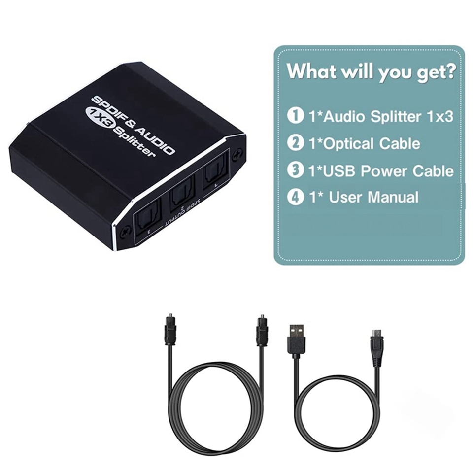 Splitter Ottico Toslink VIMVIP 1 Ingresso 2 Uscite - Adattatore Audio Digitale In Fibra, Connettori Dorati - 2